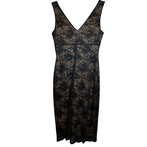 Laundry By Shelli Segal Sleeveless Nude Dress With Black Lace Overlay- Size 8 - Picture 3 of 12